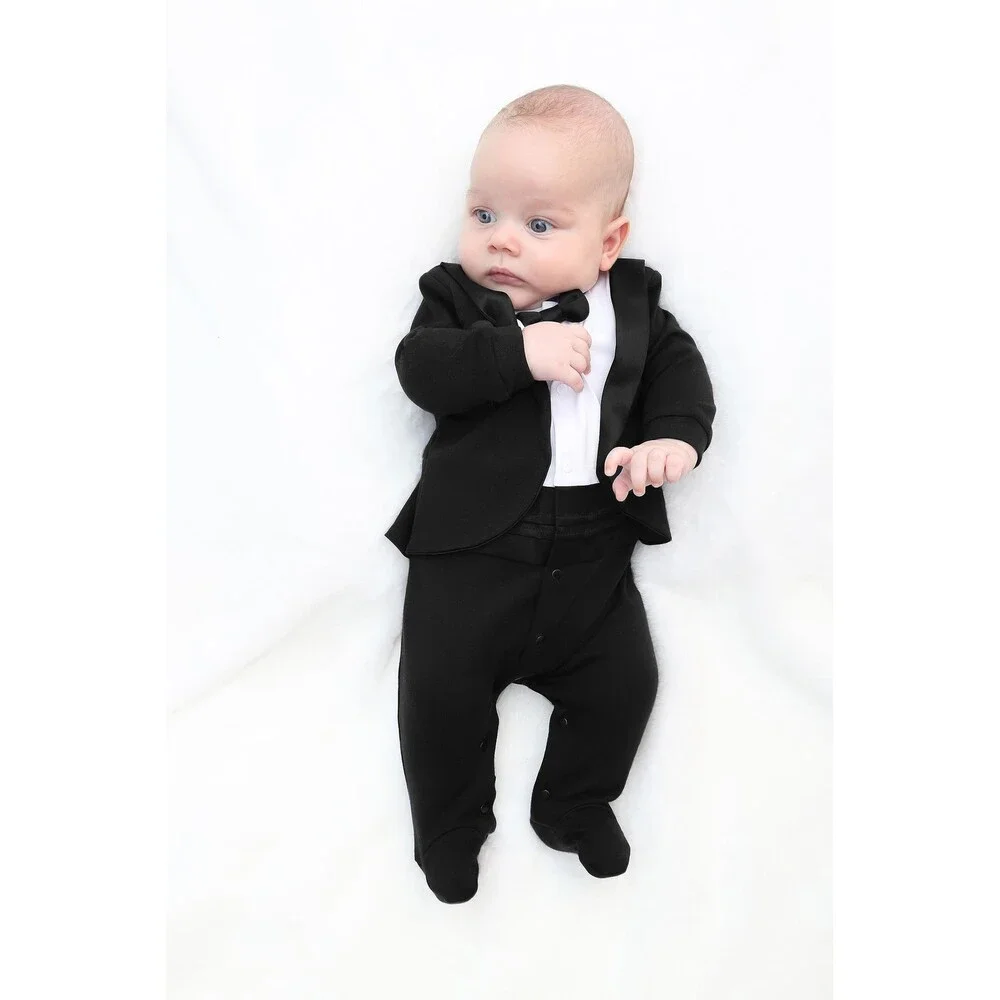 Lilax Baby Black Boy Gentleman Tuxedo Footie Christmas Holiday Outfit NEWBORN